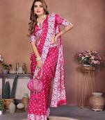 pink handmade bhandhej viscos silk blend saree with blouse