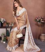 cream handmade bhandhej viscos silk blend saree with blouse