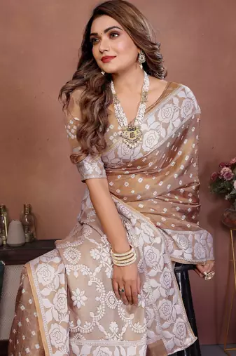 cream handmade bhandhej viscos silk blend saree with blouse