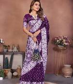 dark purple handmade bhandhej viscos silk blend saree with blouse