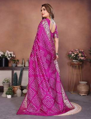 Pink handmade bhandhej viscos silk blend saree with blouse 2
