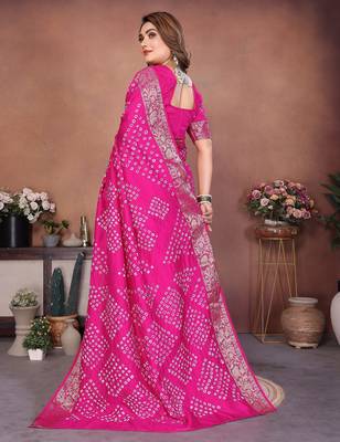 pink handmade bhandhej viscos silk blend saree with blouse 2