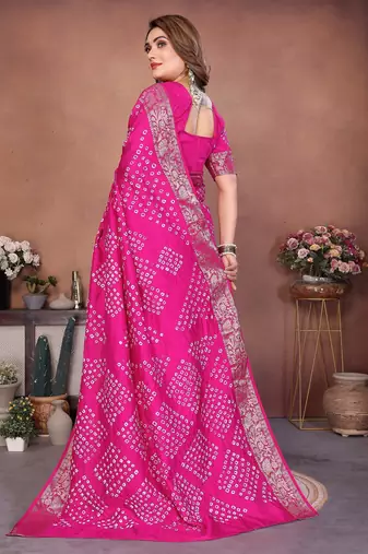 pink handmade bhandhej viscos silk blend saree with blouse