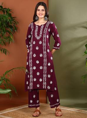 ethnic motif embroidered handcrafted lucknowi chikankari kurta & palazzo set for women 1