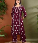 ethnic motif embroidered handcrafted lucknowi chikankari kurta & palazzo set for women