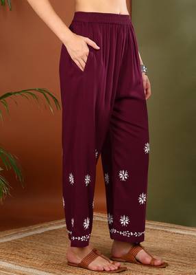ethnic motif embroidered handcrafted lucknowi chikankari kurta & palazzo set for women 5