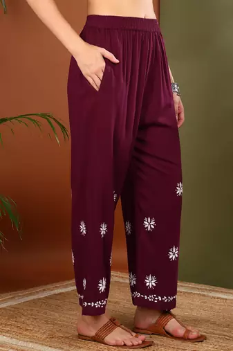 ethnic motif embroidered handcrafted lucknowi chikankari kurta & palazzo set for women