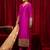 Magenta mirror lace work v-neck long line kurta with side pockets, plazzo & organza dupatta set