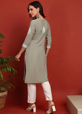 women s ethnic hand embroidered chikankari kurta in premium rayon fabric 2