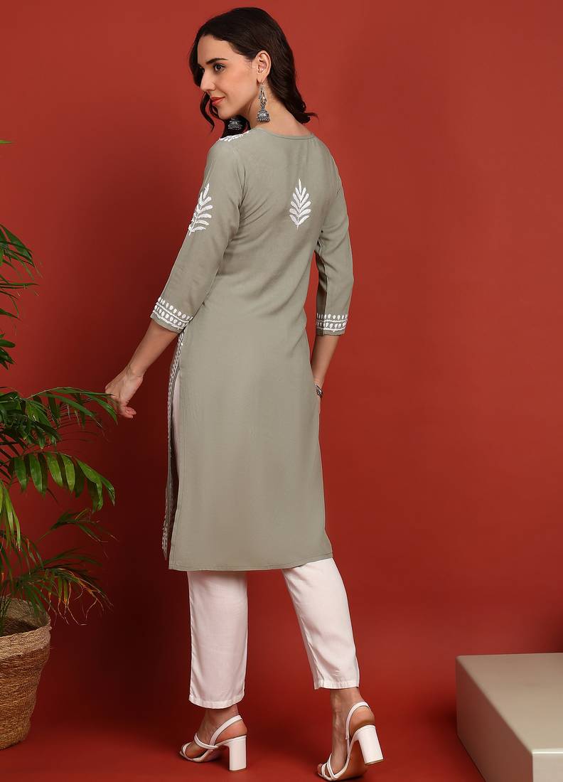 women’s ethnic hand embroidered chikankari kurta in premium rayon fabric