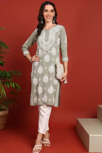 women s ethnic hand embroidered chikankari kurta in premium rayon fabric