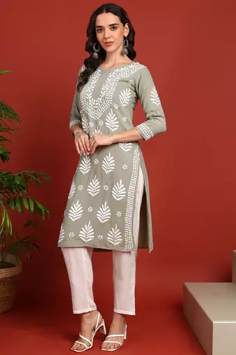 women s ethnic hand embroidered chikankari kurta in premium rayon fabric