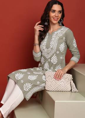 women s ethnic hand embroidered chikankari kurta in premium rayon fabric 5