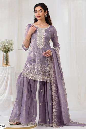 Lavender gold crush embroidered suit 