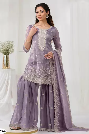 Lavender gold crush embroidered suit 