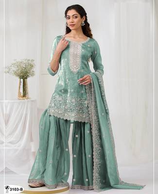 Sky blue gold crush embroidered suit 1