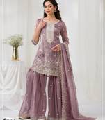 Peach gold crush embroidered suit 