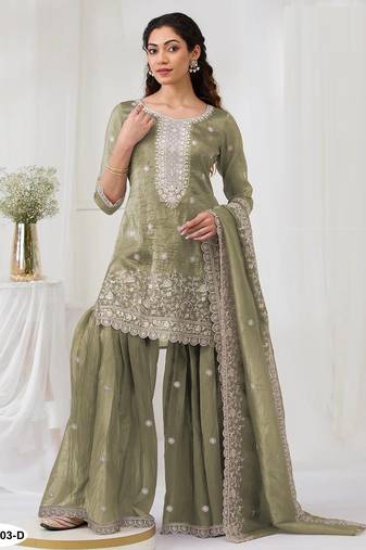 Green gold crush embroidered suit 