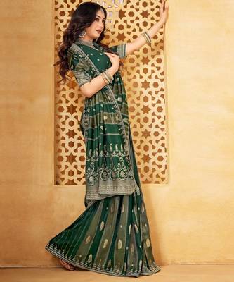 Premium viscose saree with jharkan embroidery & weaving blouse 1