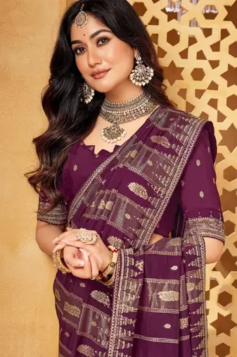 Elegant viscose saree with jharkan work | weaving | party & cocktail collection