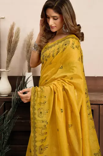 Modal warli work saree with zhallar border  premium ethnic collection