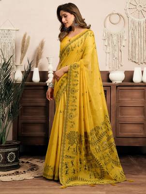 Modal warli work saree with zhallar border  premium ethnic collection 4