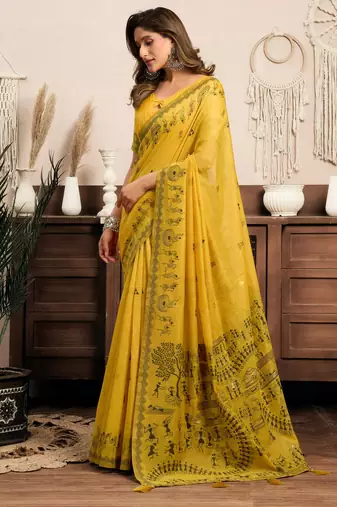 Modal warli work saree with zhallar border  premium ethnic collection