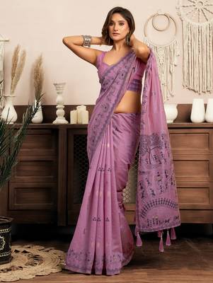  modal saree with warli work & zhallar | elegant festive wear 1