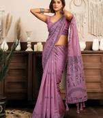 Designer modal saree with traditional warli work & zhallar | elegant festive wear