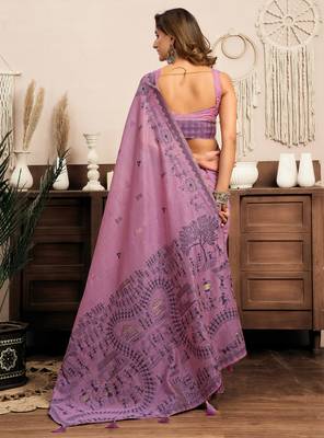  modal saree with warli work & zhallar | elegant festive wear 2