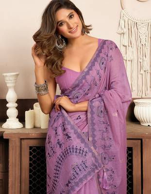  modal saree with warli work & zhallar | elegant festive wear 3