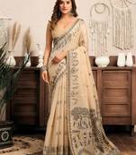 Luxury modal warli art saree with zhallar detailing     6.30m with blouse