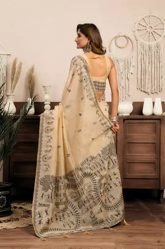Luxury modal warli art saree with zhallar detailing  6.30m with blouse