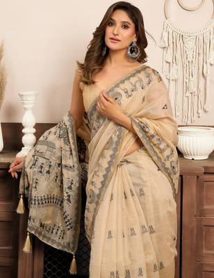 Luxury modal warli art saree with zhallar detailing  6.30m with blouse 3