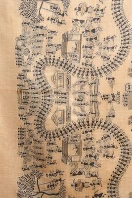 Luxury modal warli art saree with zhallar detailing  6.30m with blouse 4