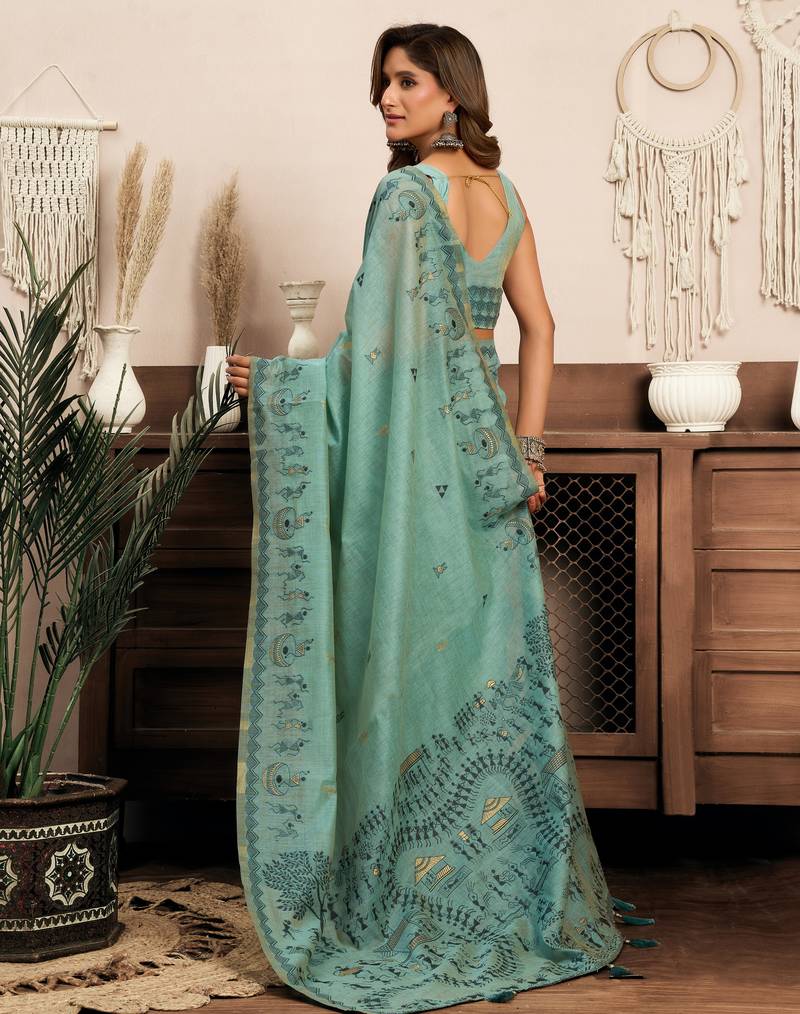 Modal warli work saree with zhallar border     premium ethnic collection