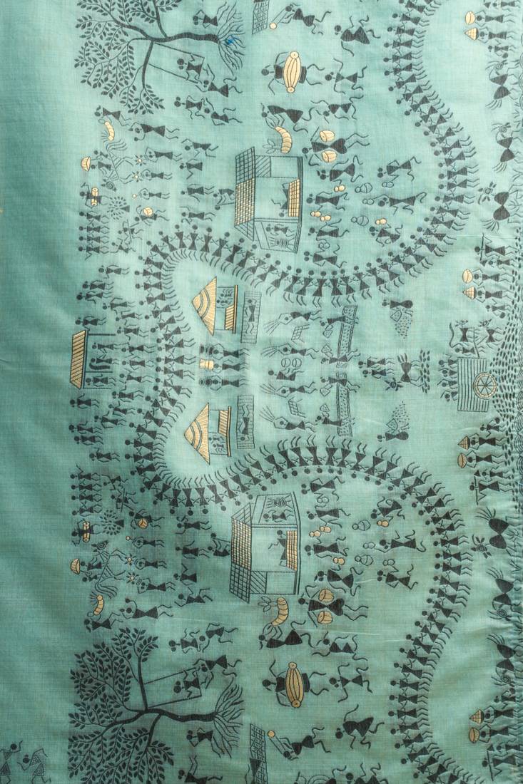 Modal warli work saree with zhallar border     premium ethnic collection