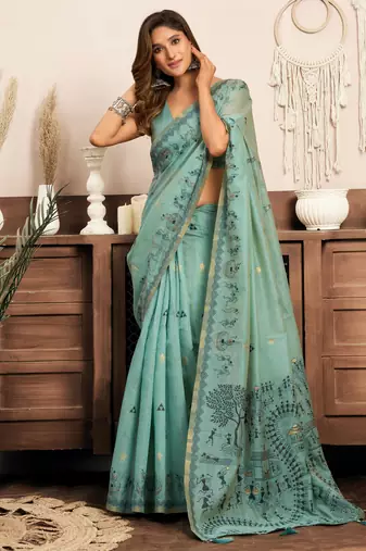 Modal warli work saree with zhallar border  premium ethnic collection