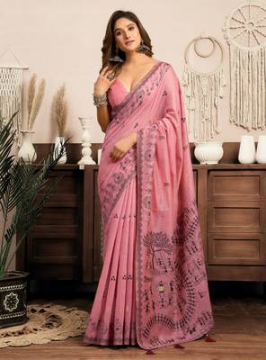  modal saree with warli work & zhallar | elegant festive wear 1