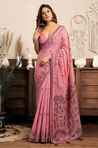 Designer modal saree with traditional warli work & zhallar | elegant festive wear