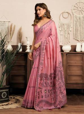  modal saree with warli work & zhallar | elegant festive wear 2