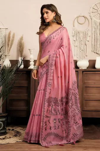 modal saree with warli work & zhallar | elegant festive wear