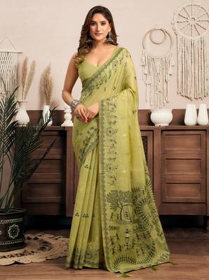 Luxury modal warli art saree with zhallar detailing  6.30m with blouse 1