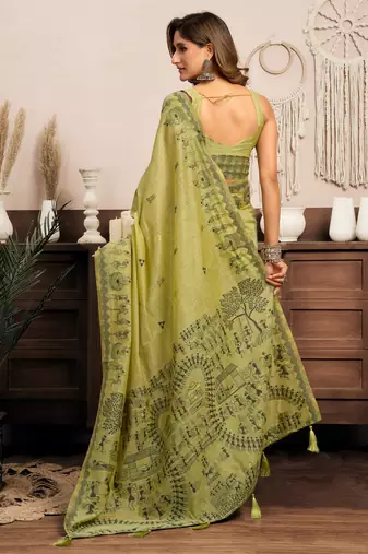 Luxury modal warli art saree with zhallar detailing  6.30m with blouse