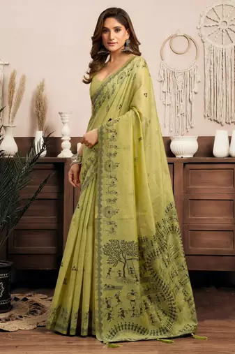 Luxury modal warli art saree with zhallar detailing  6.30m with blouse