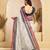 Off-white linen printed ready-to-wear saree with zari stripe border | one minute saree with blouse piece & pocket