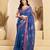 Blue linen ready-to-wear saree with ikat print & border | one minute saree with unstitched blouse & pocket