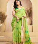 Lime green linen ikat printed ready-to-wear saree | party wear one minute saree with unstitched blouse & pocket