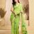 Lime green linen ikat printed ready-to-wear saree | party wear one minute saree with unstitched blouse & pocket