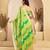 Lime green linen ikat printed ready-to-wear saree | party wear one minute saree with unstitched blouse & pocket